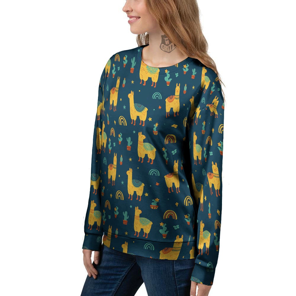 Llama Yellow Print Pattern Women's Sweatshirt-grizzshop