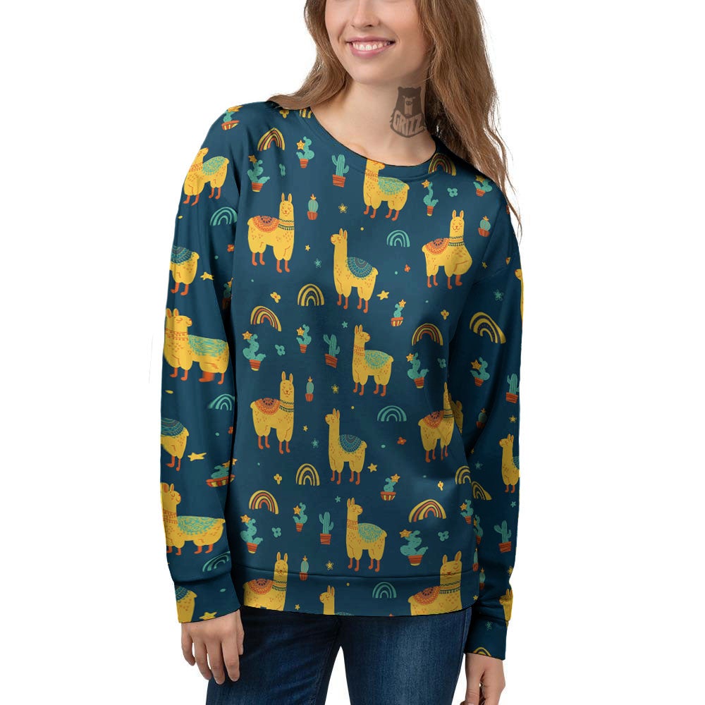Llama Yellow Print Pattern Women's Sweatshirt-grizzshop