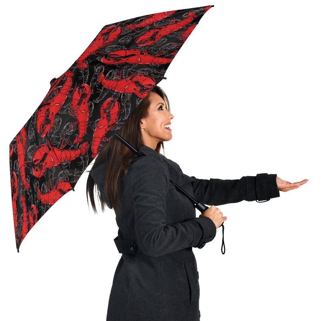 Lobster Black Pattern Print Automatic Foldable Umbrella-grizzshop