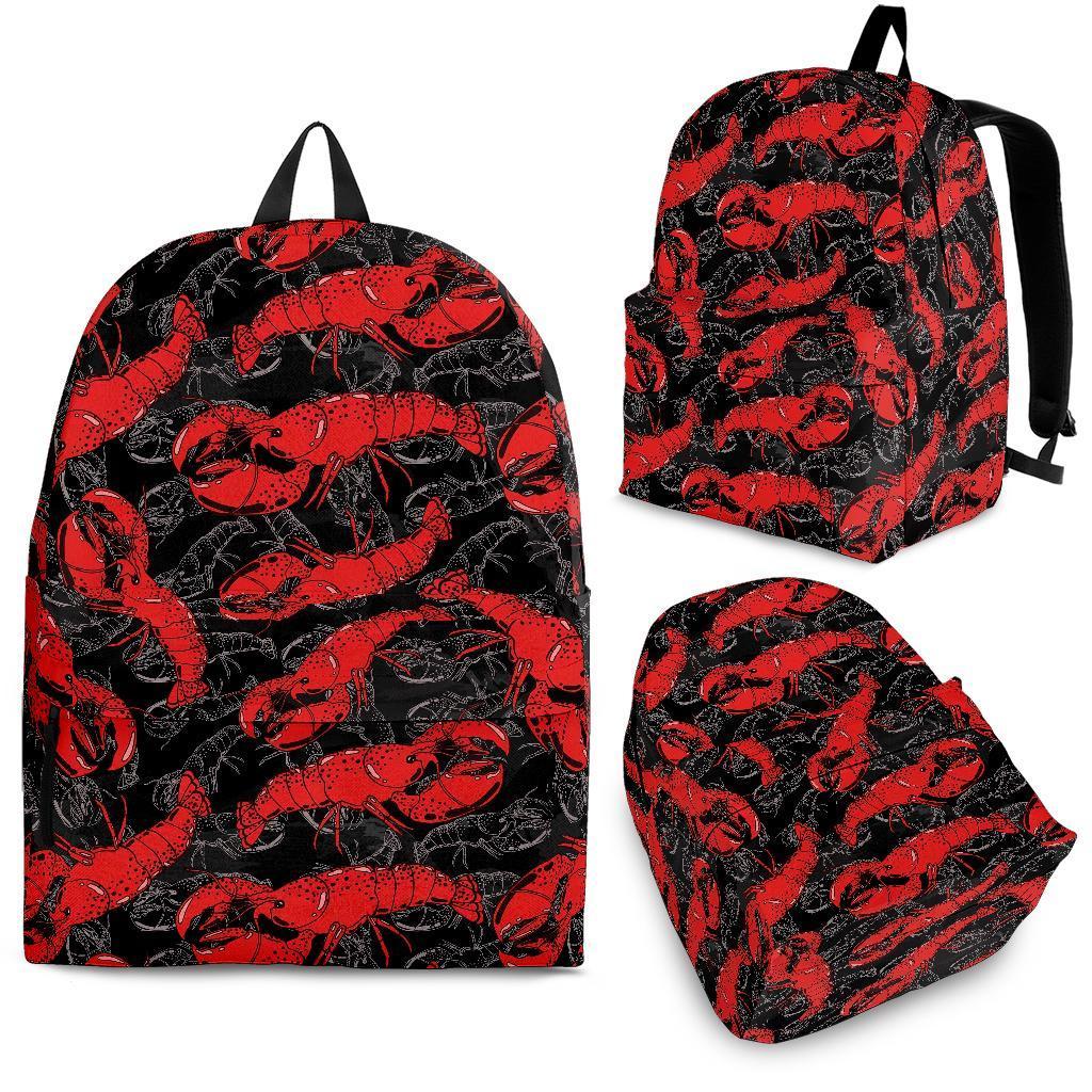 Lobster Black Pattern Print Backpack-grizzshop