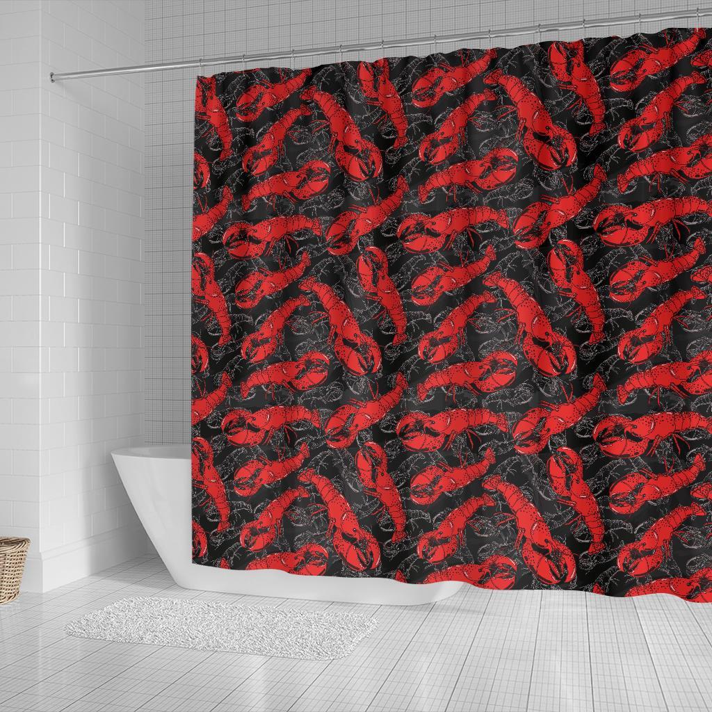 Lobster Black Pattern Print Bathroom Shower Curtain-grizzshop