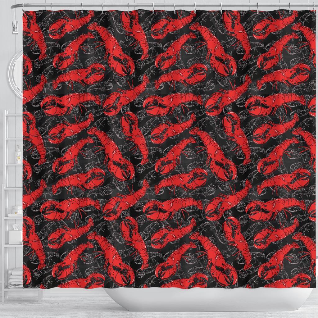 Lobster Black Pattern Print Bathroom Shower Curtain-grizzshop