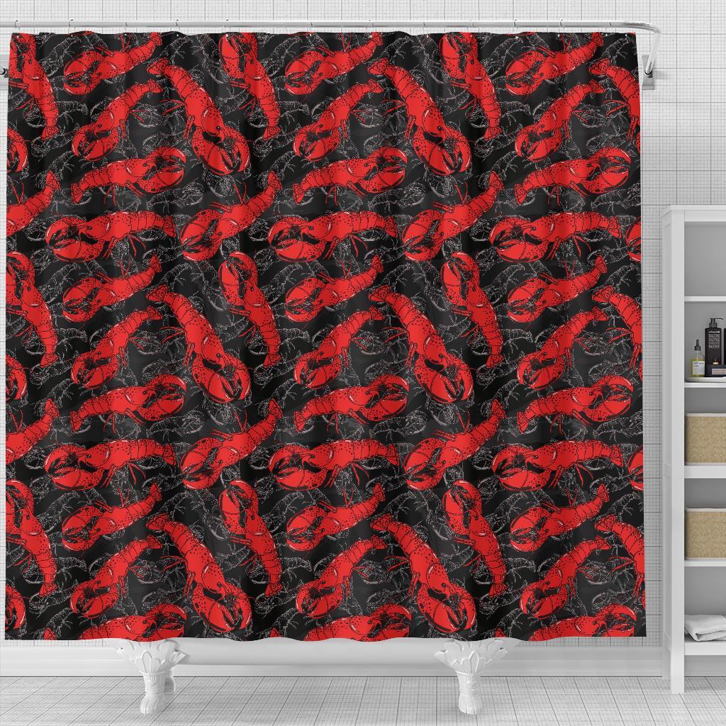 Lobster Black Pattern Print Bathroom Shower Curtain-grizzshop