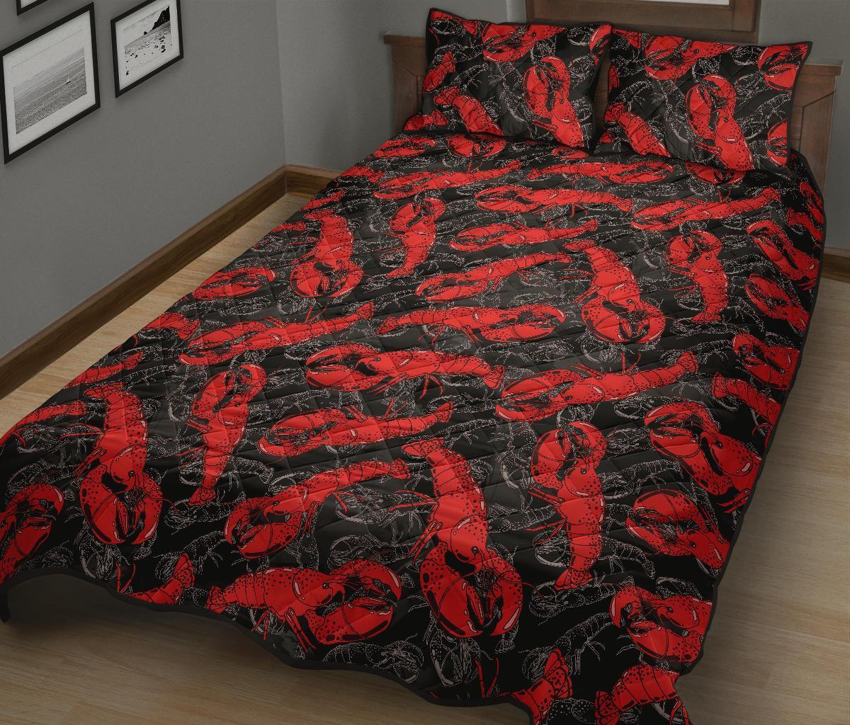 Lobster Black Pattern Print Bed Set Quilt-grizzshop