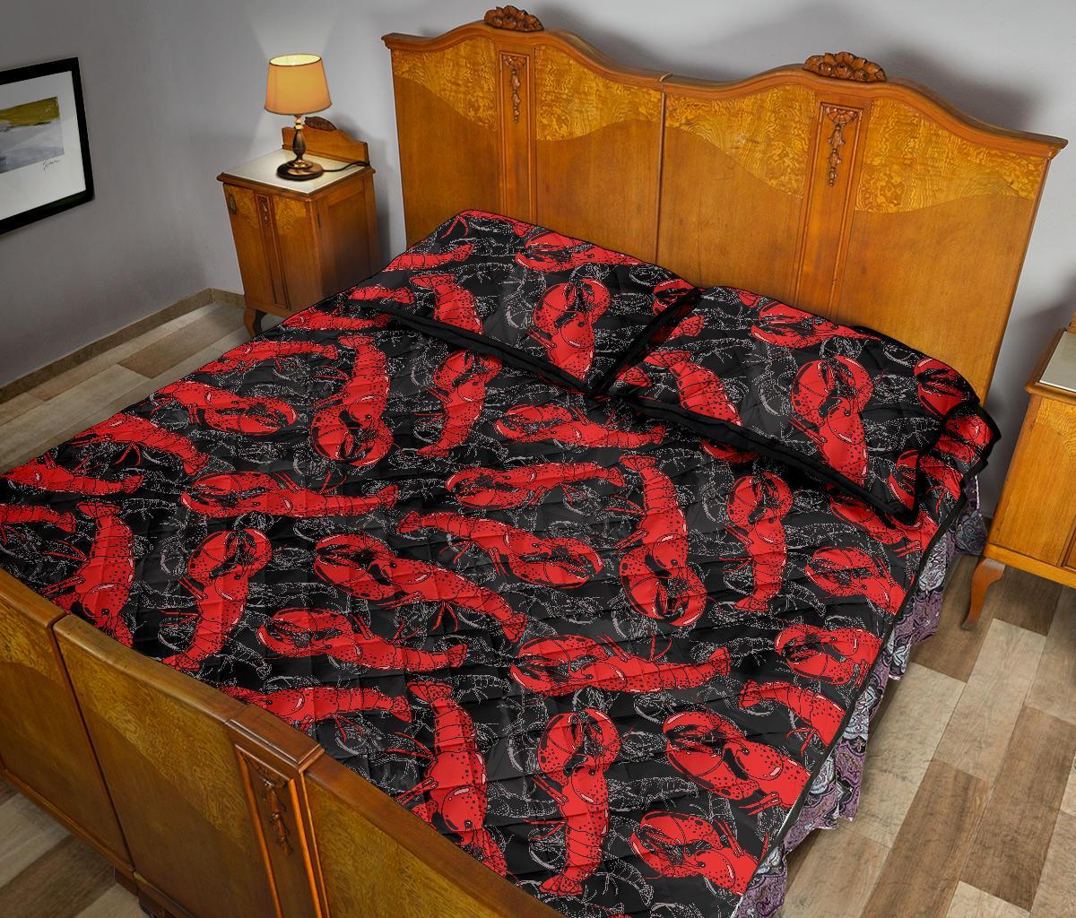 Lobster Black Pattern Print Bed Set Quilt-grizzshop