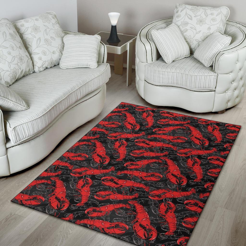 Lobster Black Pattern Print Floor Mat-grizzshop