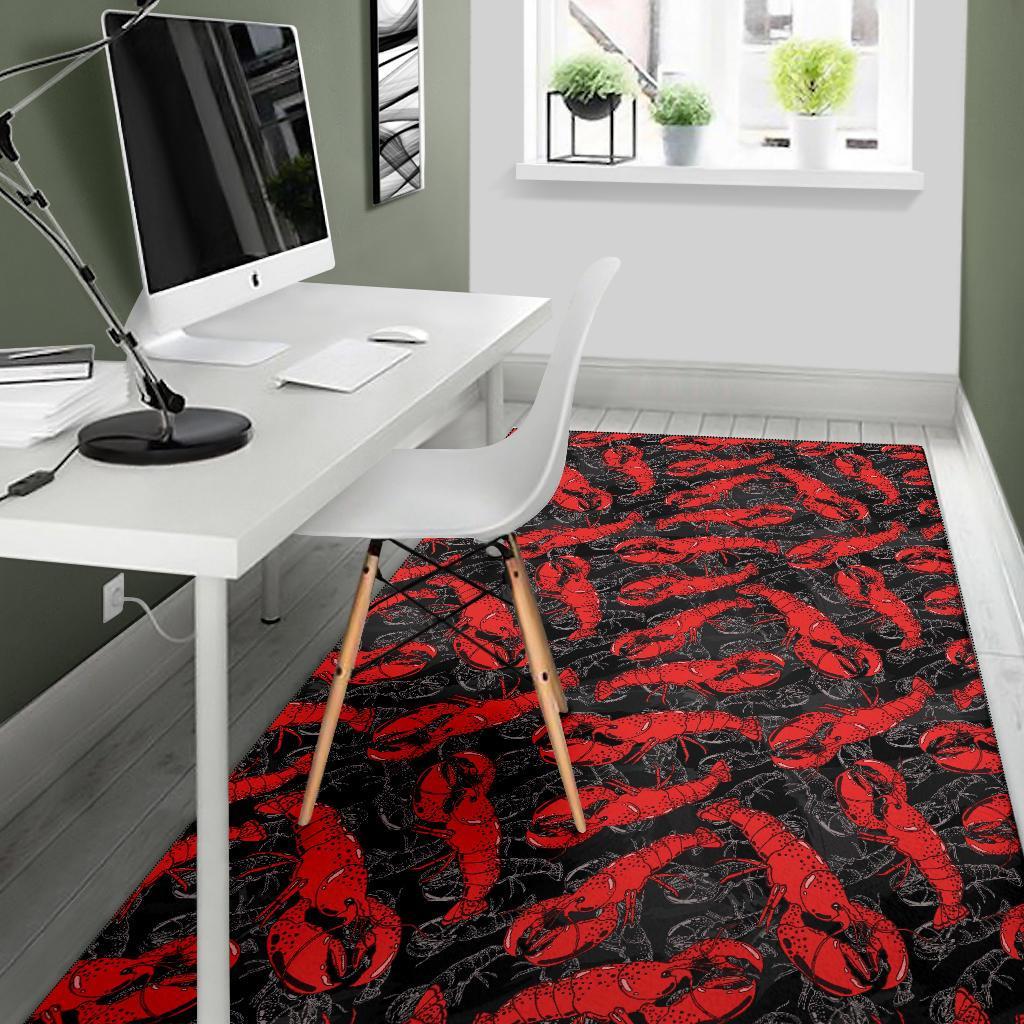 Lobster Black Pattern Print Floor Mat-grizzshop
