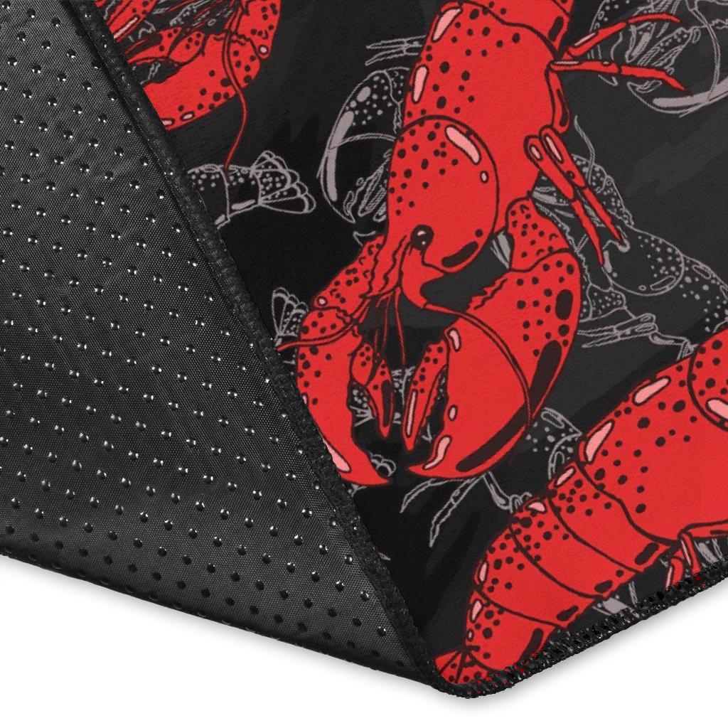 Lobster Black Pattern Print Floor Mat-grizzshop