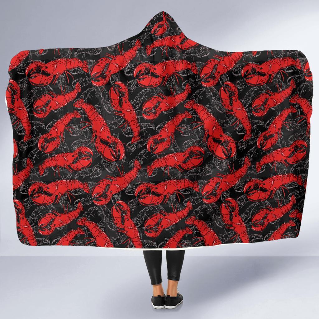 Lobster Black Pattern Print Hooded Blanket-grizzshop