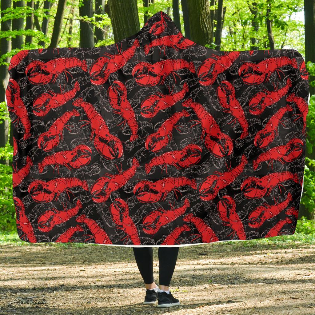 Lobster Black Pattern Print Hooded Blanket-grizzshop