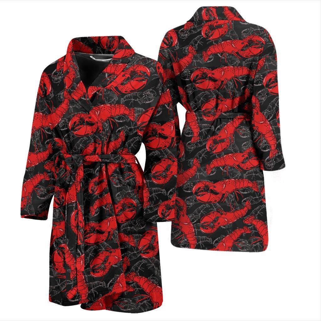 Lobster Black Pattern Print Men Long Robe-grizzshop