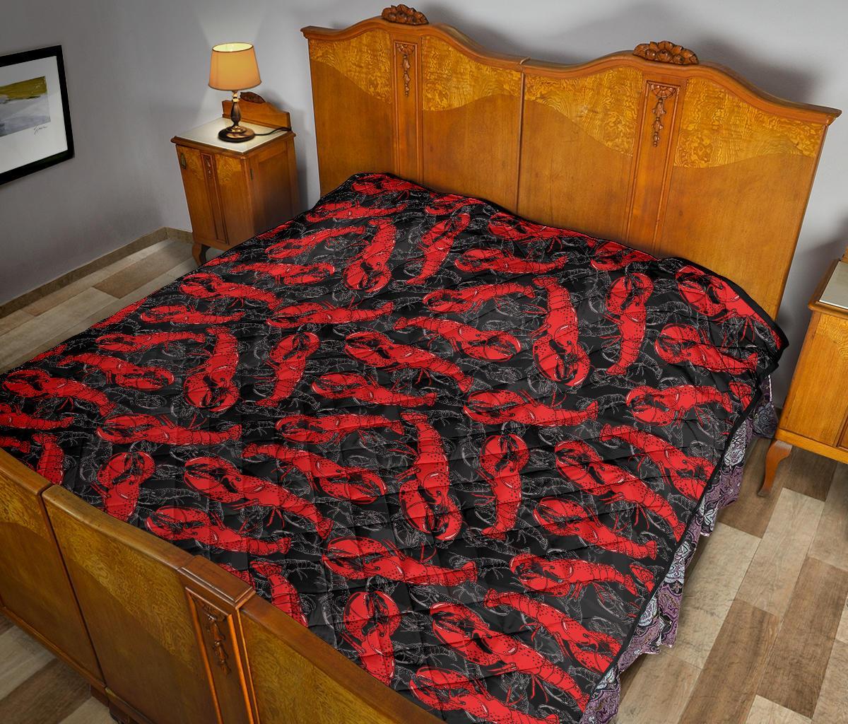 Lobster Black Pattern Print Quilt-grizzshop