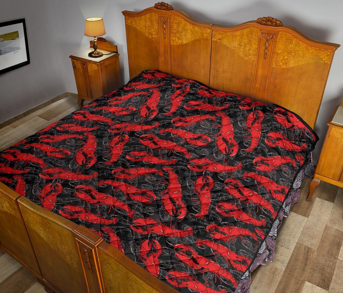 Lobster Black Pattern Print Quilt-grizzshop