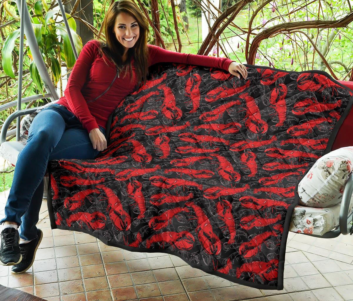 Lobster Black Pattern Print Quilt-grizzshop