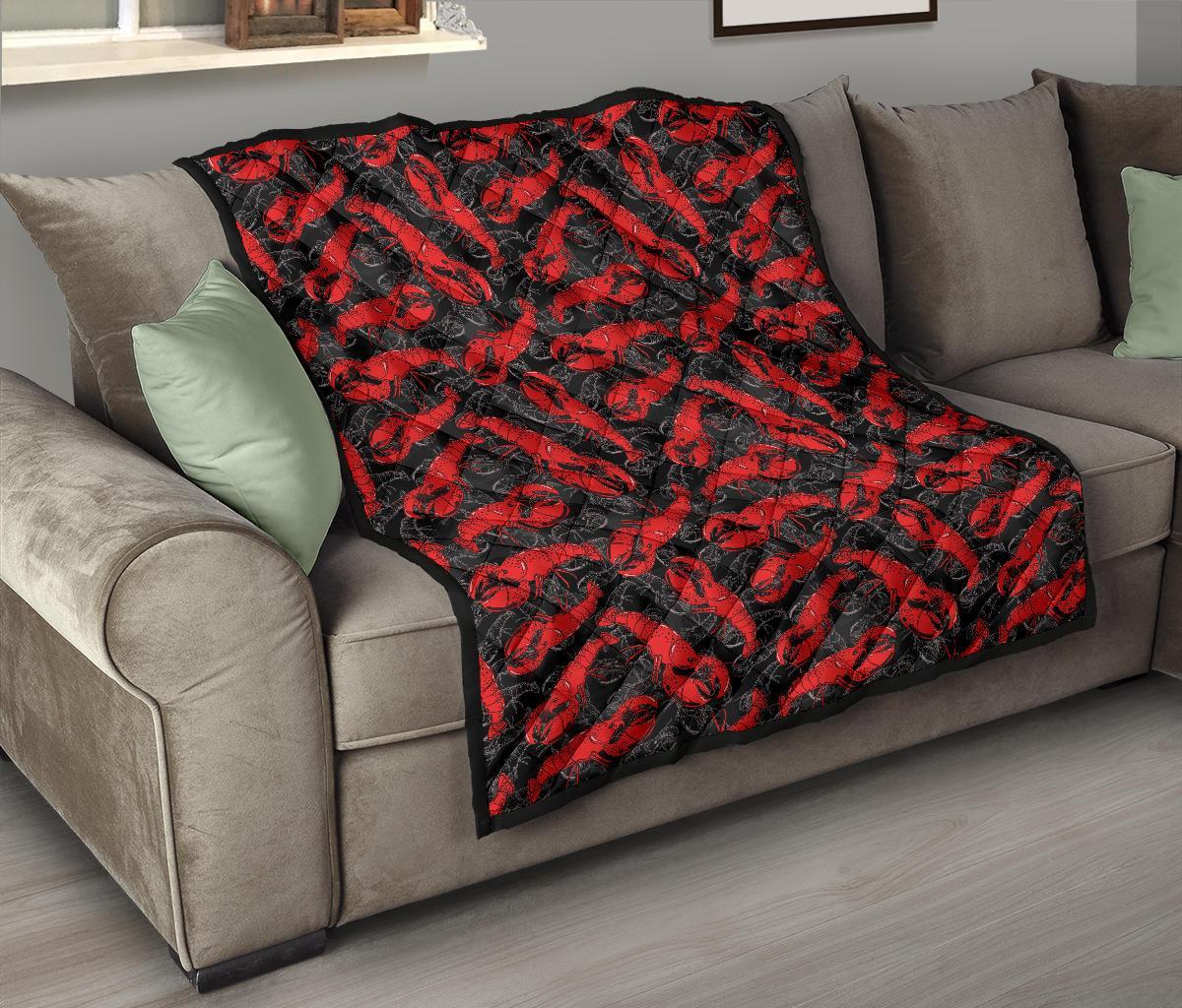 Lobster Black Pattern Print Quilt-grizzshop