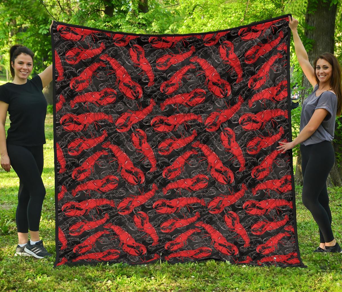 Lobster Black Pattern Print Quilt-grizzshop