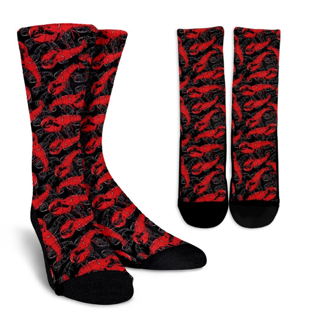 Lobster Black Pattern Print Unisex Crew Socks-grizzshop