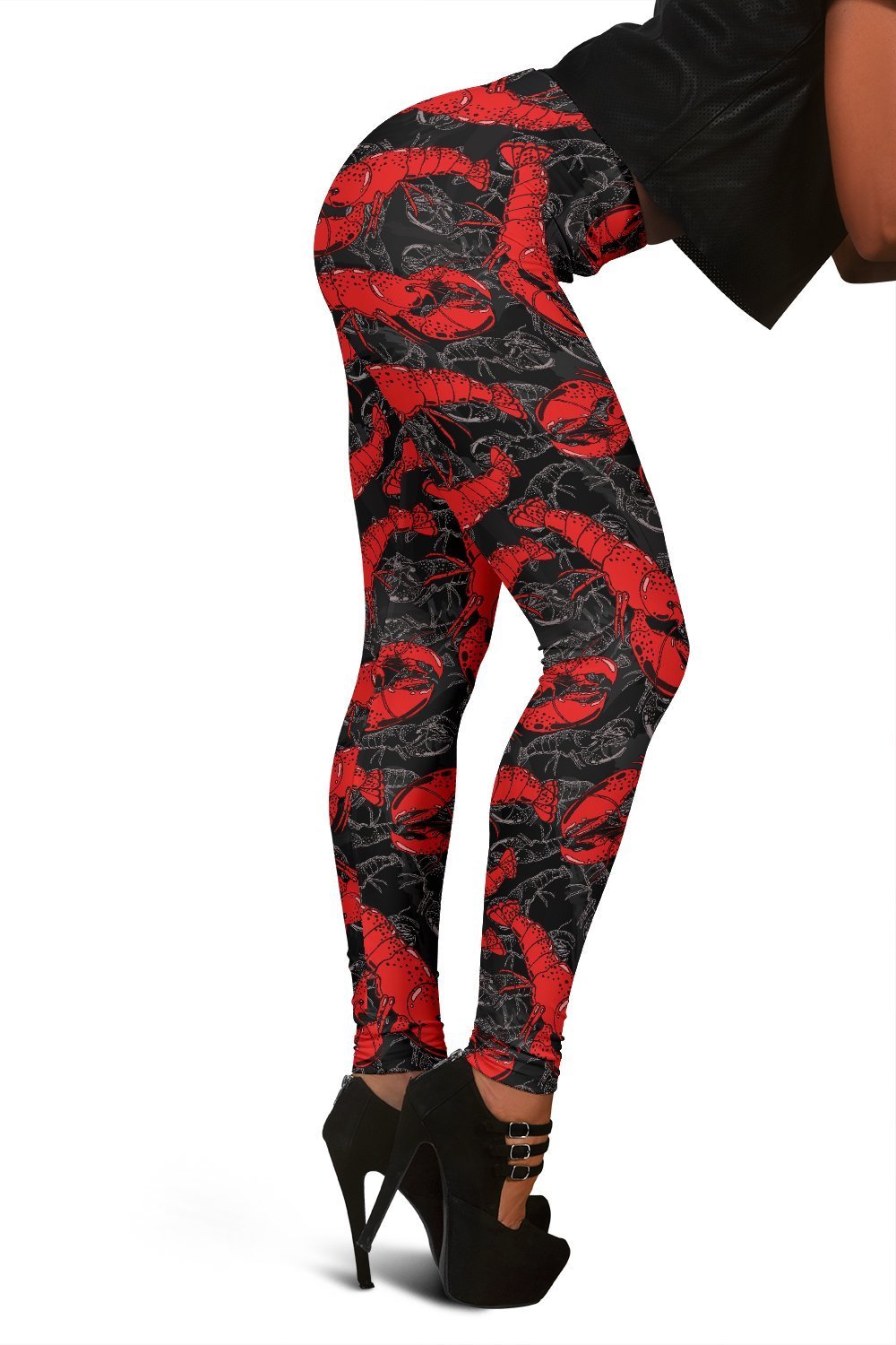 Lobster Black Pattern Print Women Leggings-grizzshop