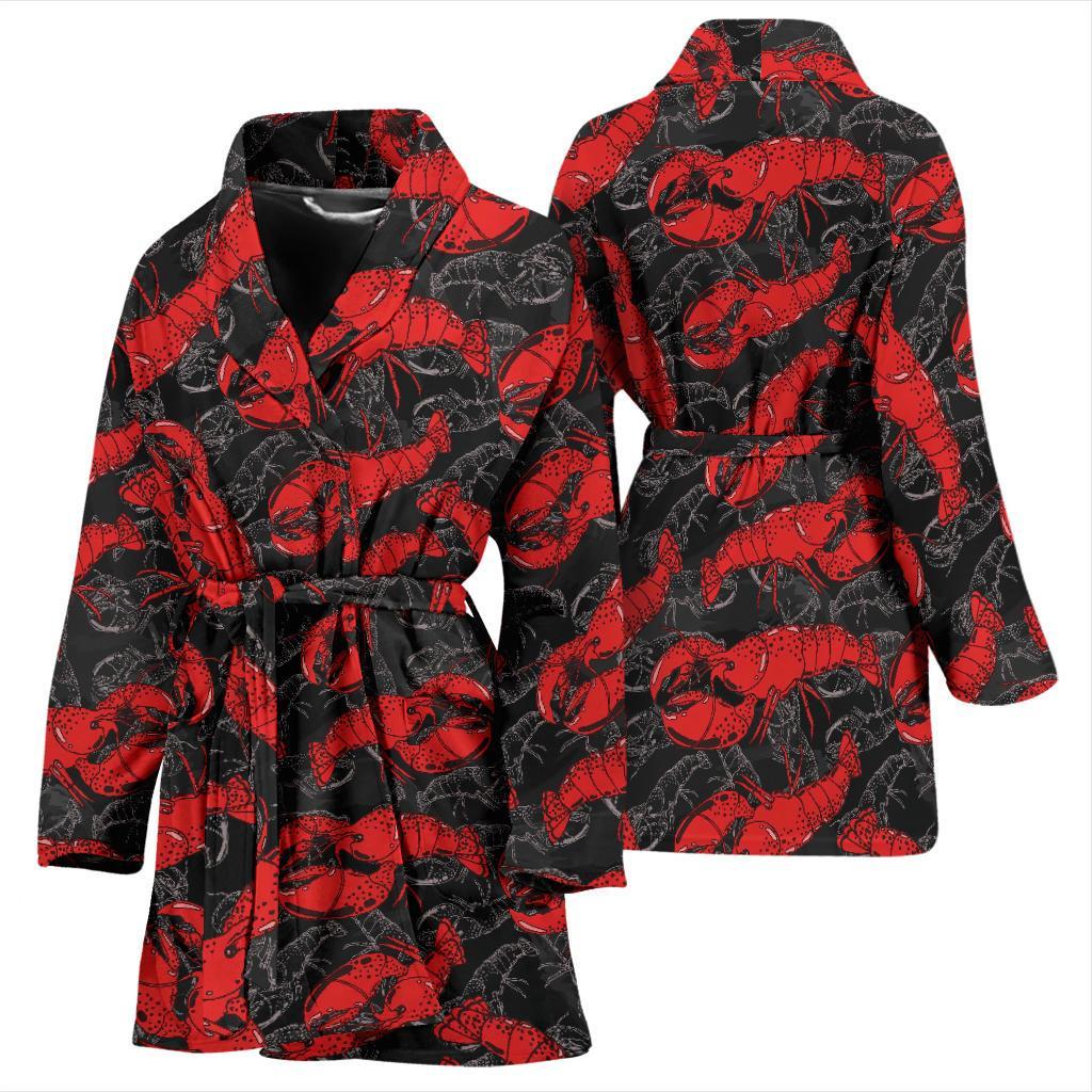 Lobster Black Pattern Print Women Long Robe-grizzshop