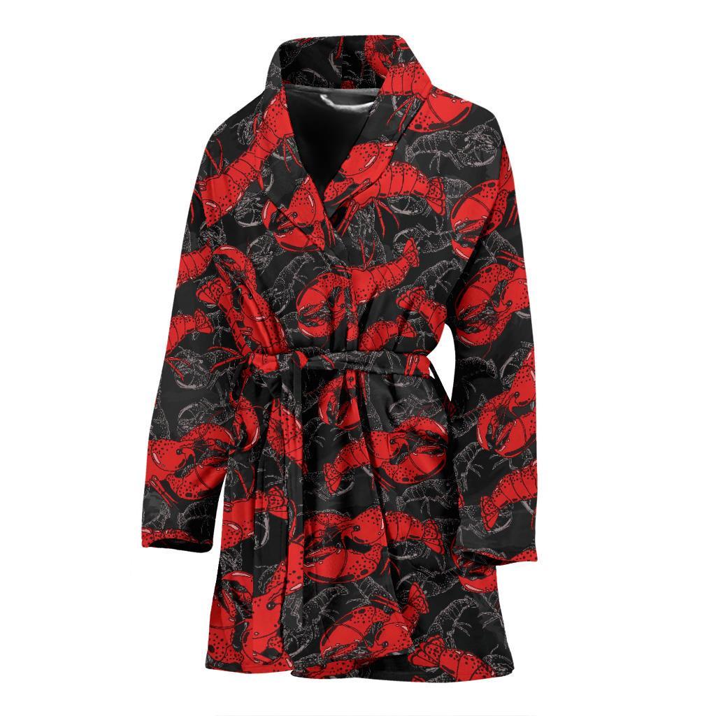 Lobster Black Pattern Print Women Long Robe-grizzshop