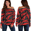 Lobster Black Pattern Print Women Off Shoulder Sweatshirt-grizzshop