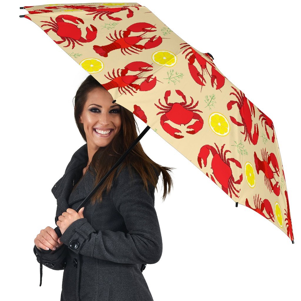 Lobster Crab Pattern Print Automatic Foldable Umbrella-grizzshop