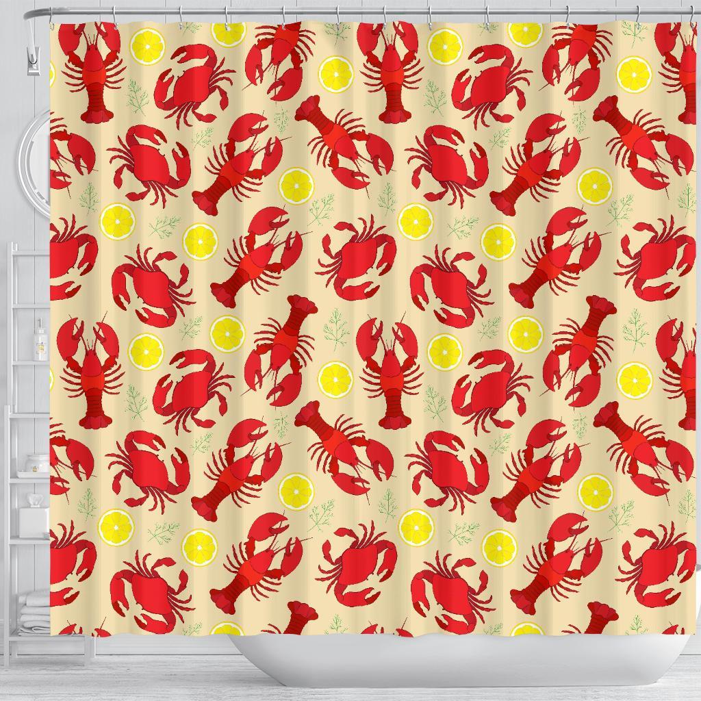 Lobster Crab Pattern Print Bathroom Shower Curtain-grizzshop