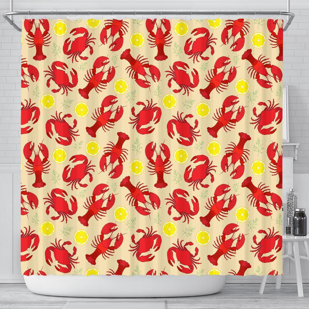 Lobster Crab Pattern Print Bathroom Shower Curtain-grizzshop