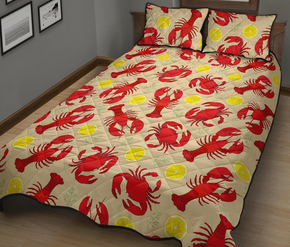 Lobster Crab Pattern Print Bed Set Quilt-grizzshop