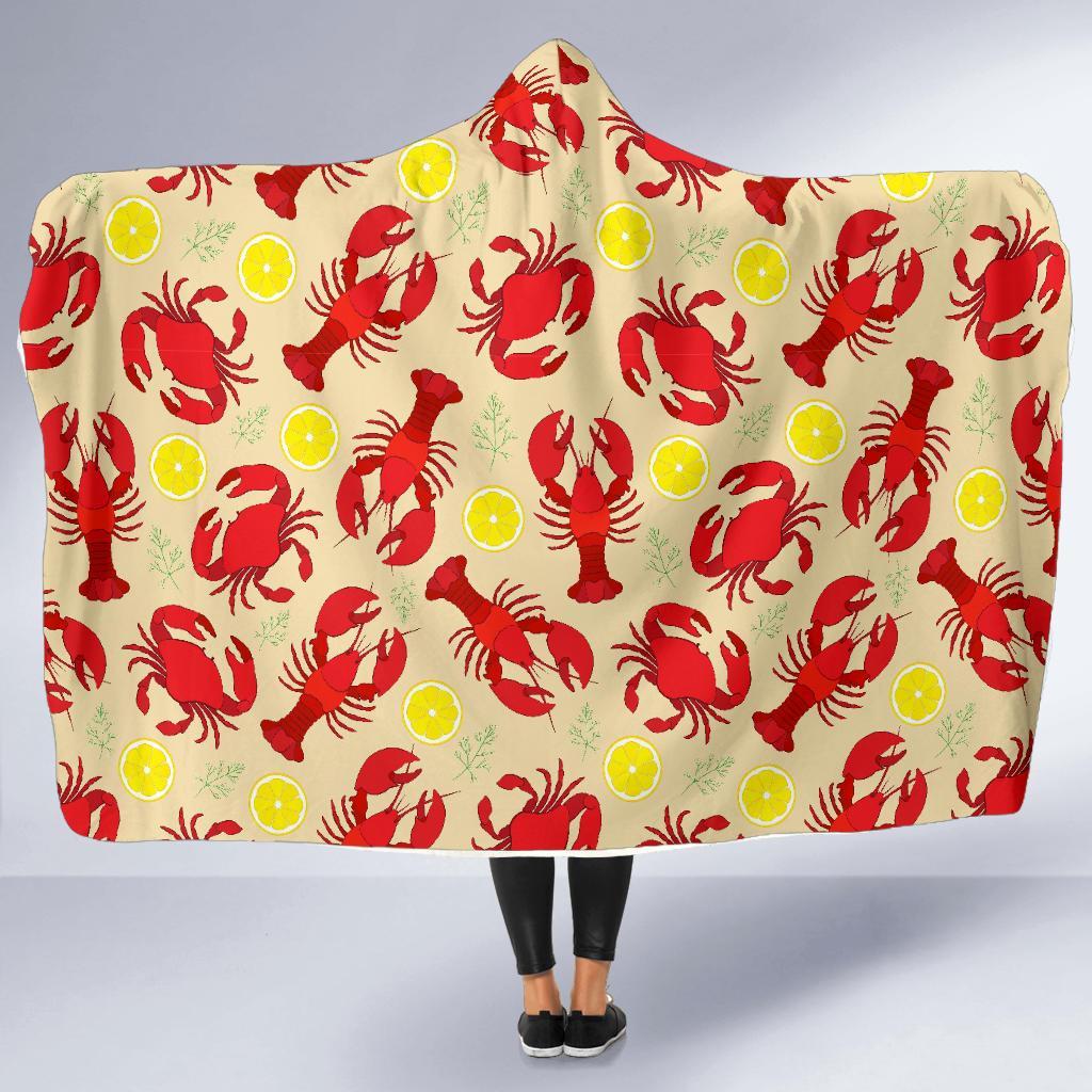 Lobster Crab Pattern Print Hooded Blanket-grizzshop