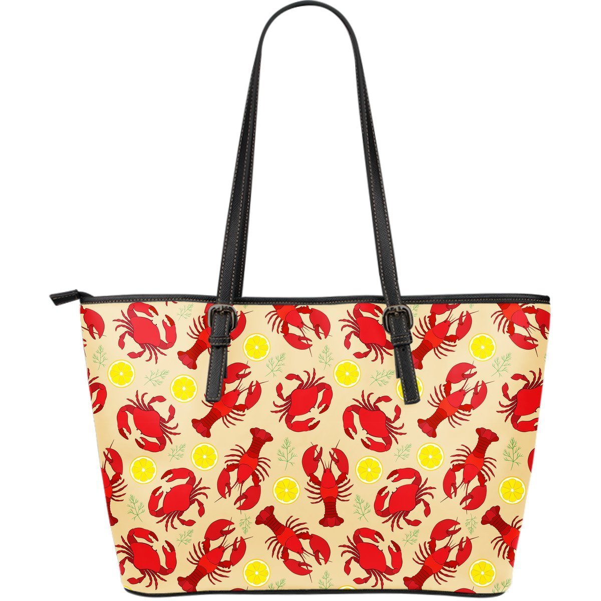 Lobster Crab Pattern Print Leather Tote Bag-grizzshop