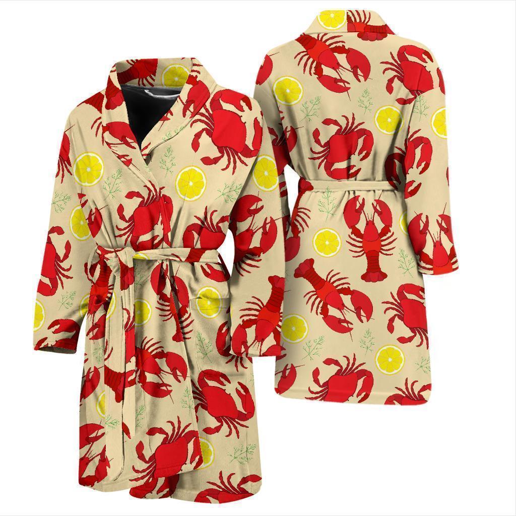 Lobster Crab Pattern Print Men Long Robe-grizzshop