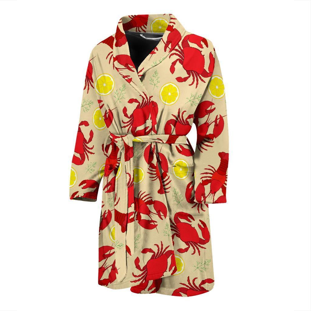 Lobster Crab Pattern Print Men Long Robe-grizzshop