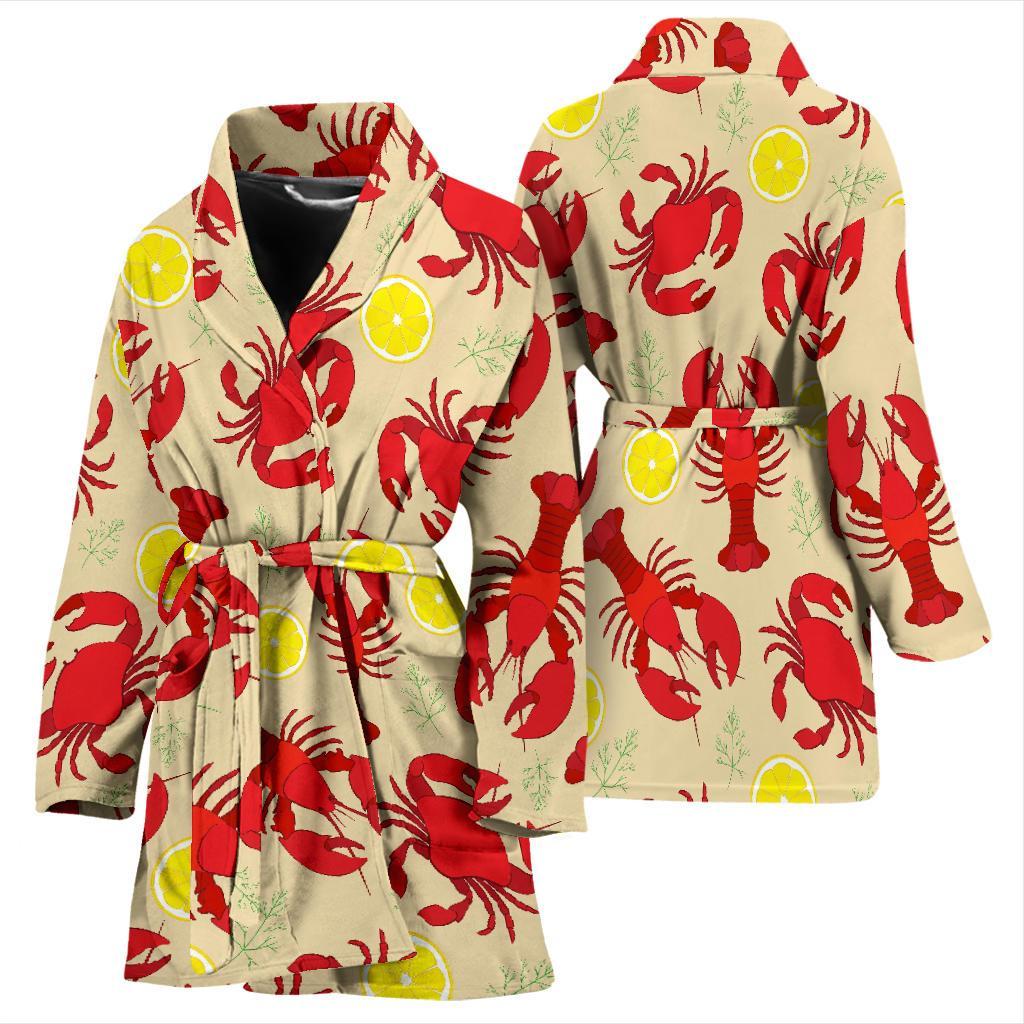 Lobster Crab Pattern Print Women Long Robe-grizzshop