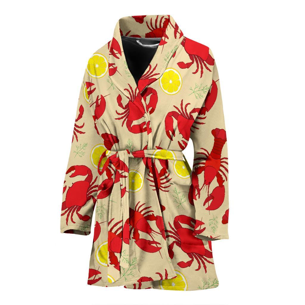 Lobster Crab Pattern Print Women Long Robe-grizzshop