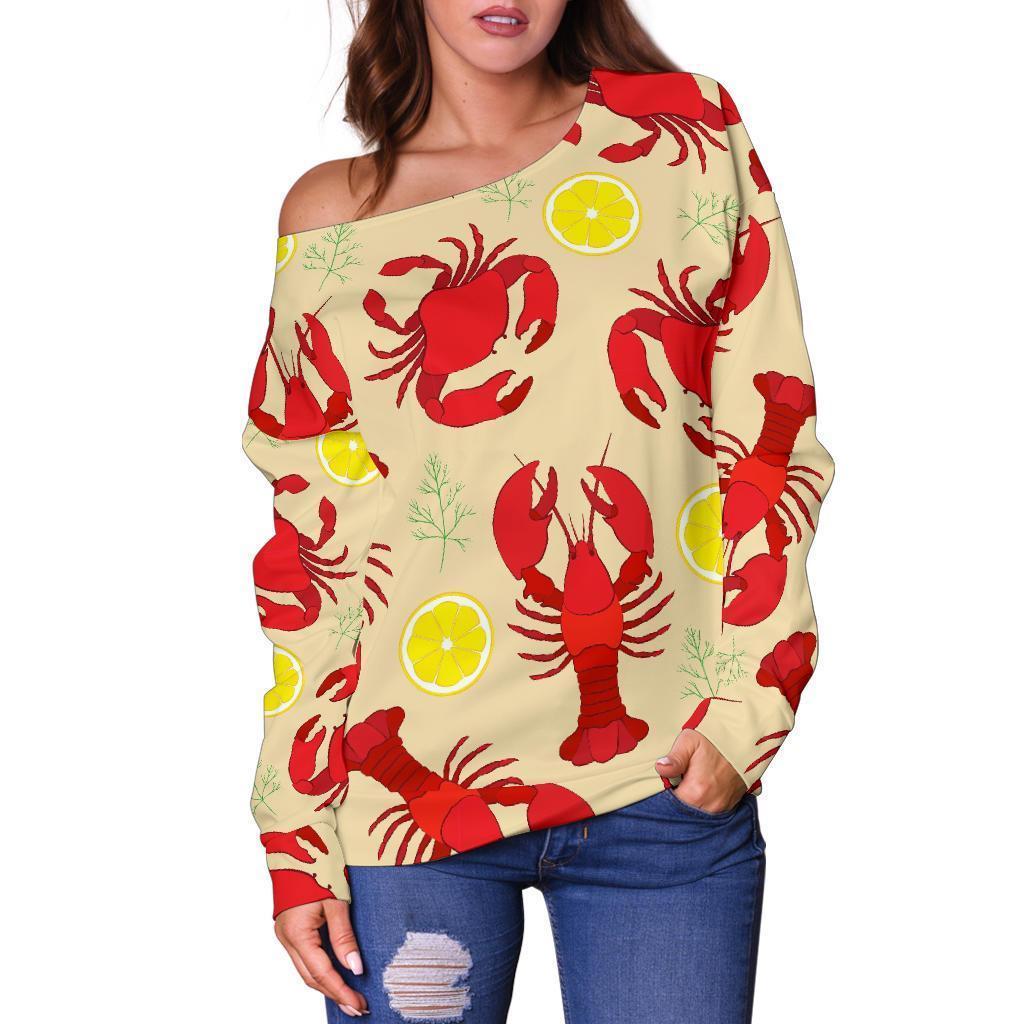 Lobster Crab Pattern Print Women Off Shoulder Sweatshirt-grizzshop