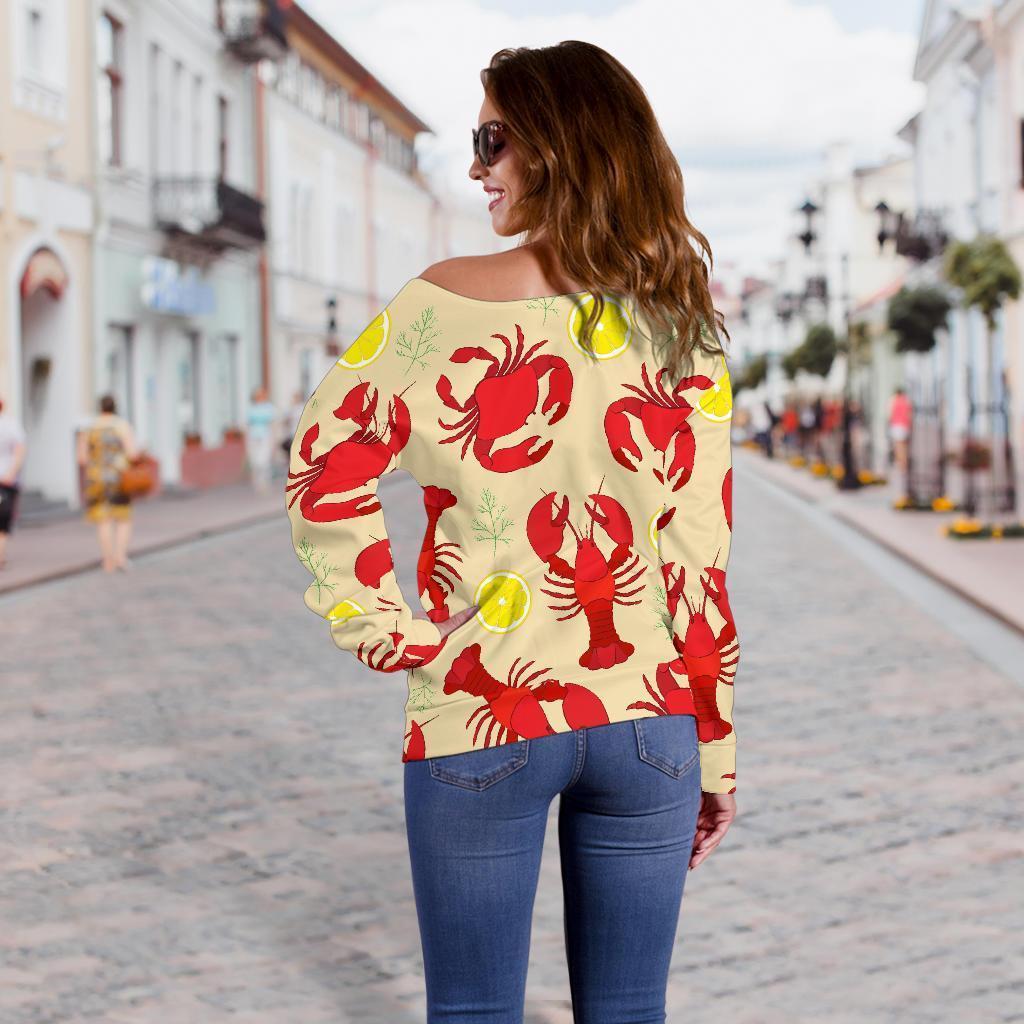 Lobster Crab Pattern Print Women Off Shoulder Sweatshirt-grizzshop