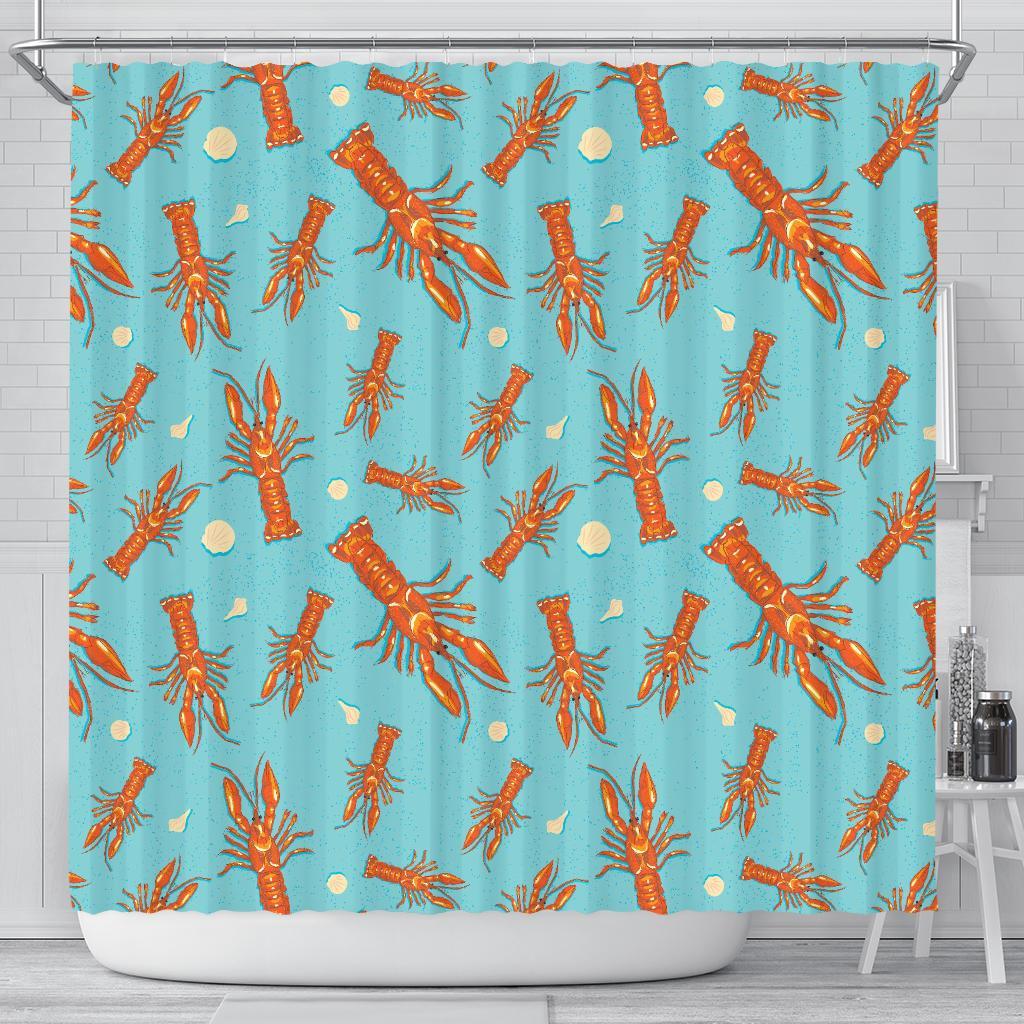 Lobster Pattern Print Bathroom Shower Curtain-grizzshop