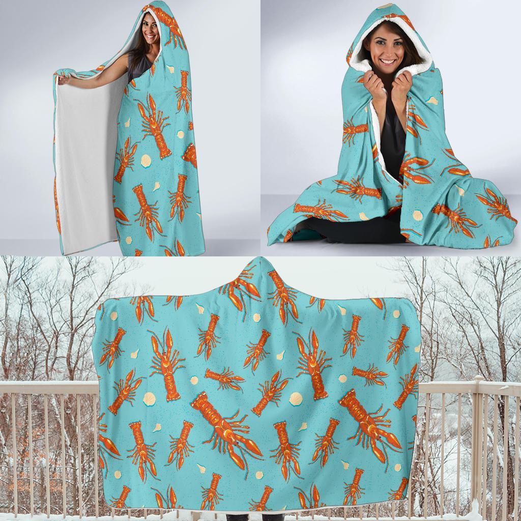 Lobster Pattern Print Hooded Blanket-grizzshop