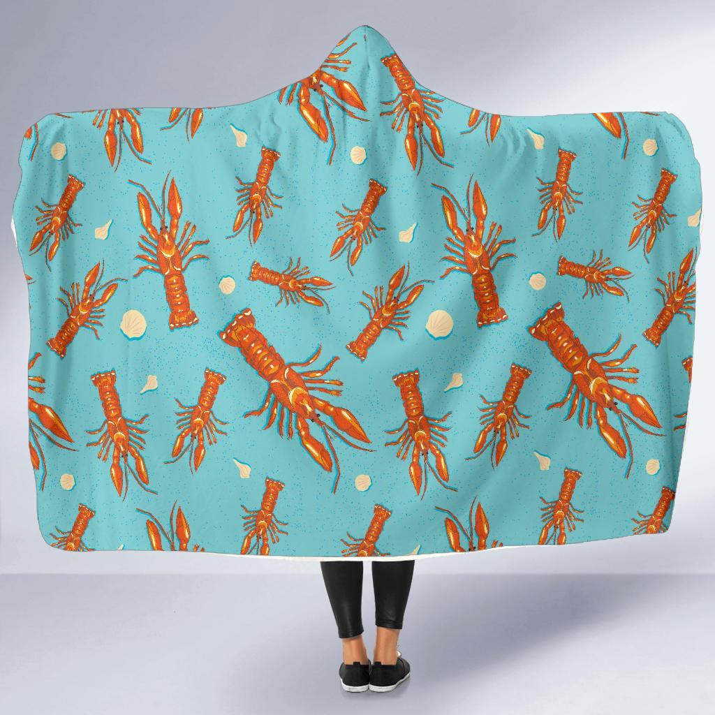 Lobster Pattern Print Hooded Blanket-grizzshop