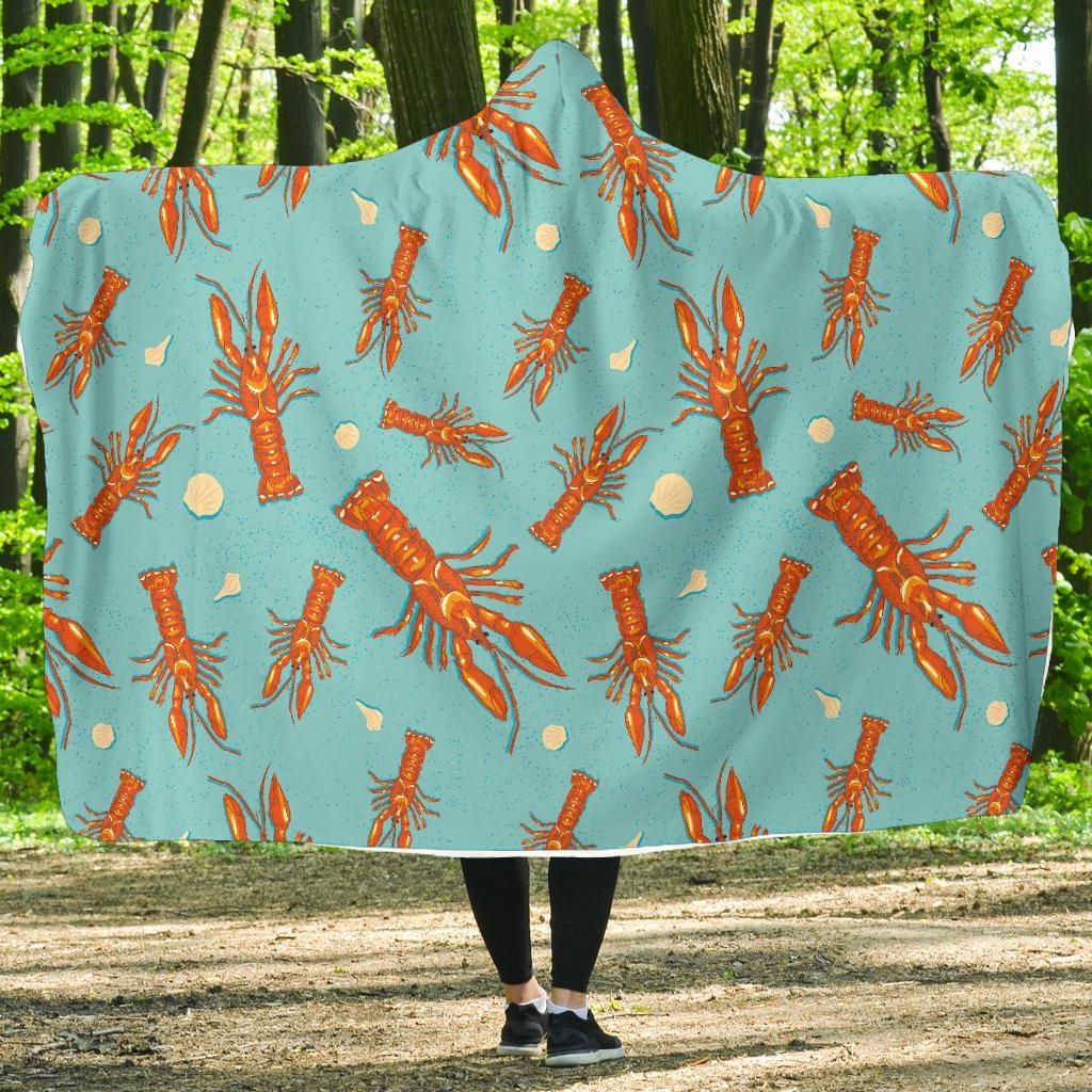 Lobster Pattern Print Hooded Blanket-grizzshop