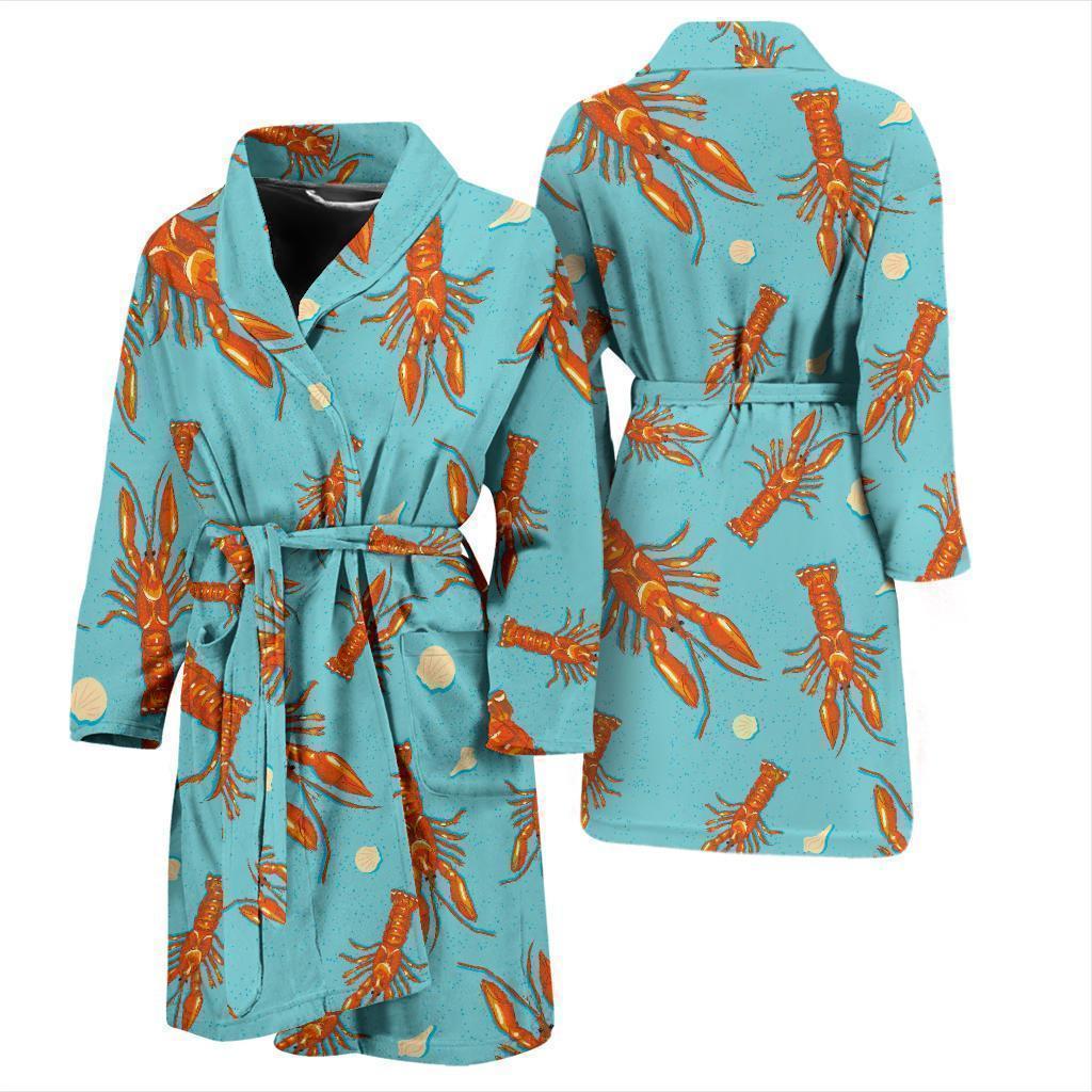 Lobster Pattern Print Men Long Robe-grizzshop