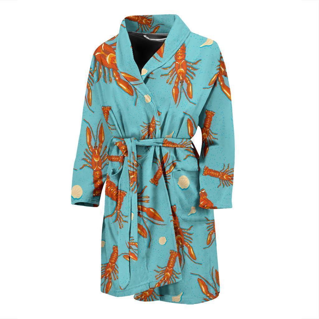 Lobster Pattern Print Men Long Robe-grizzshop