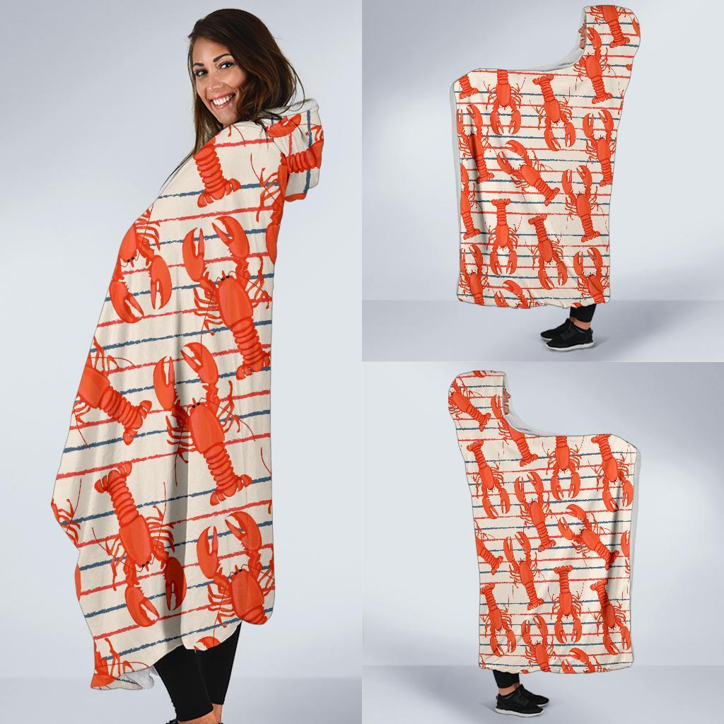 Lobster Print Pattern Hooded Blanket-grizzshop