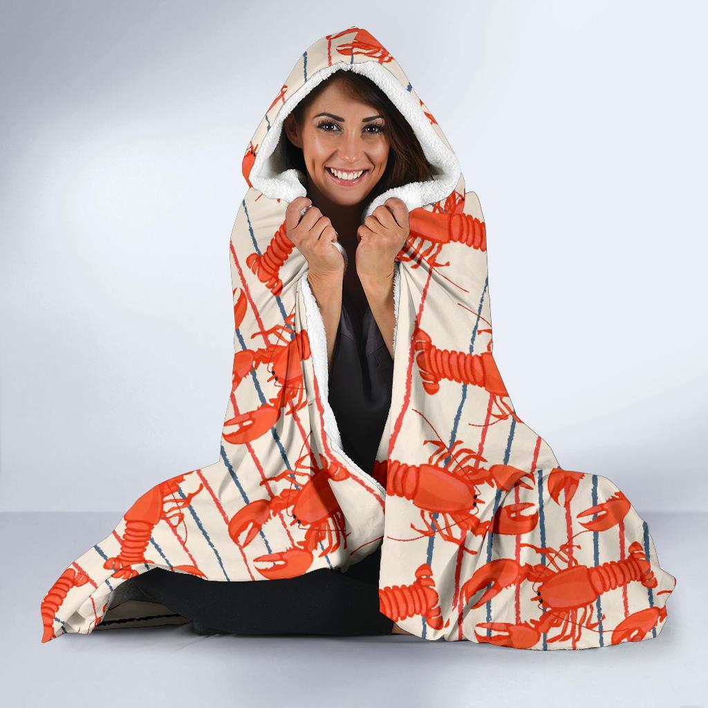 Lobster Print Pattern Hooded Blanket-grizzshop