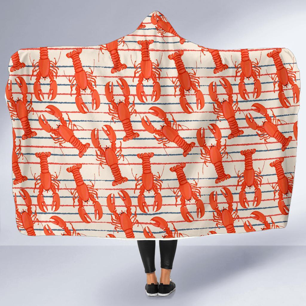 Lobster Print Pattern Hooded Blanket-grizzshop