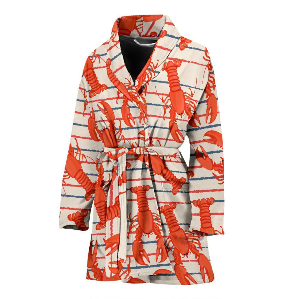 Lobster Print Pattern Women Long Robe-grizzshop