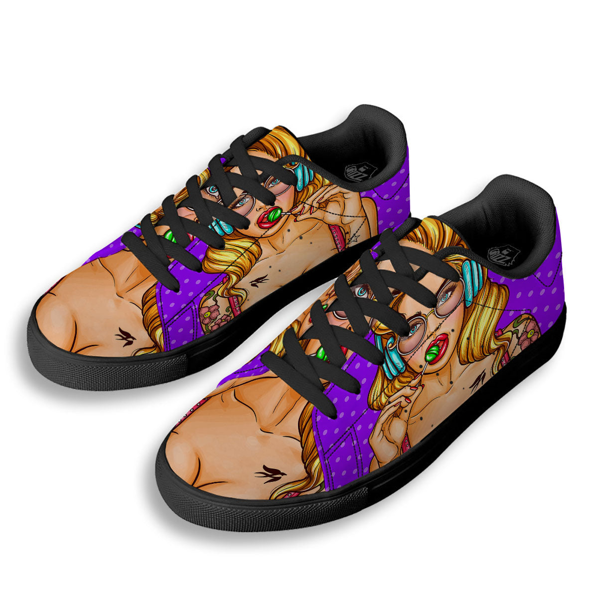 Lollipop And Punk Girl Print Black Low Top Sneakers-grizzshop