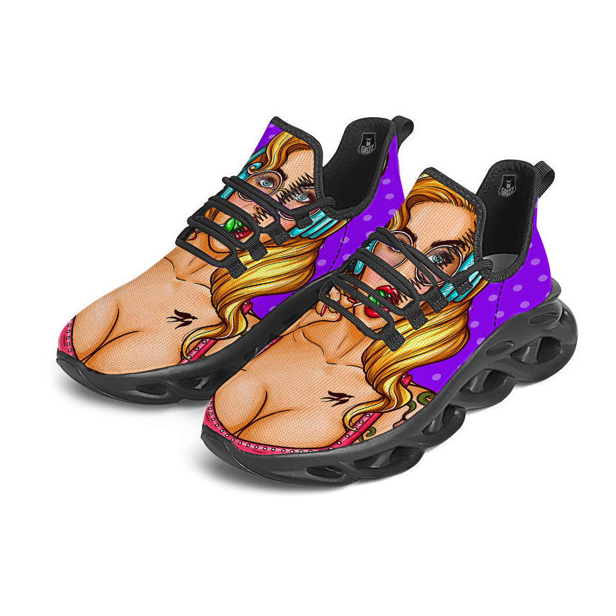 Lollipop And Punk Girl Print Black Running Shoes-grizzshop