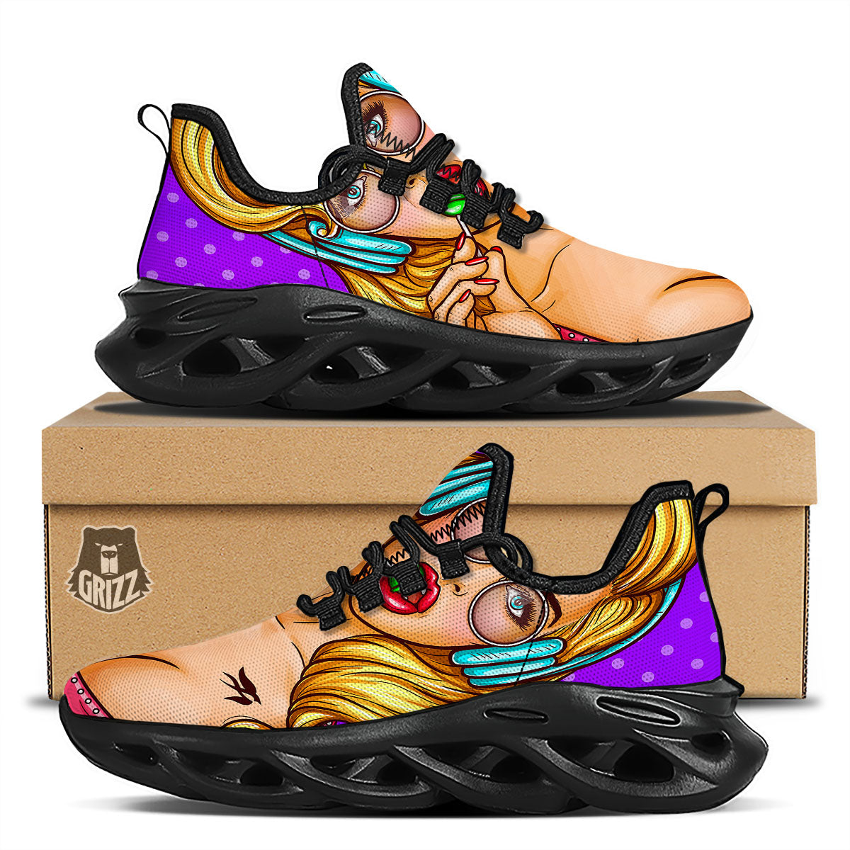 Lollipop And Punk Girl Print Black Running Shoes-grizzshop